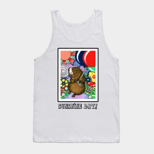 Happy Guinea Pig With Balloons - Sunshine Day - Black Outlined Version Tank Top